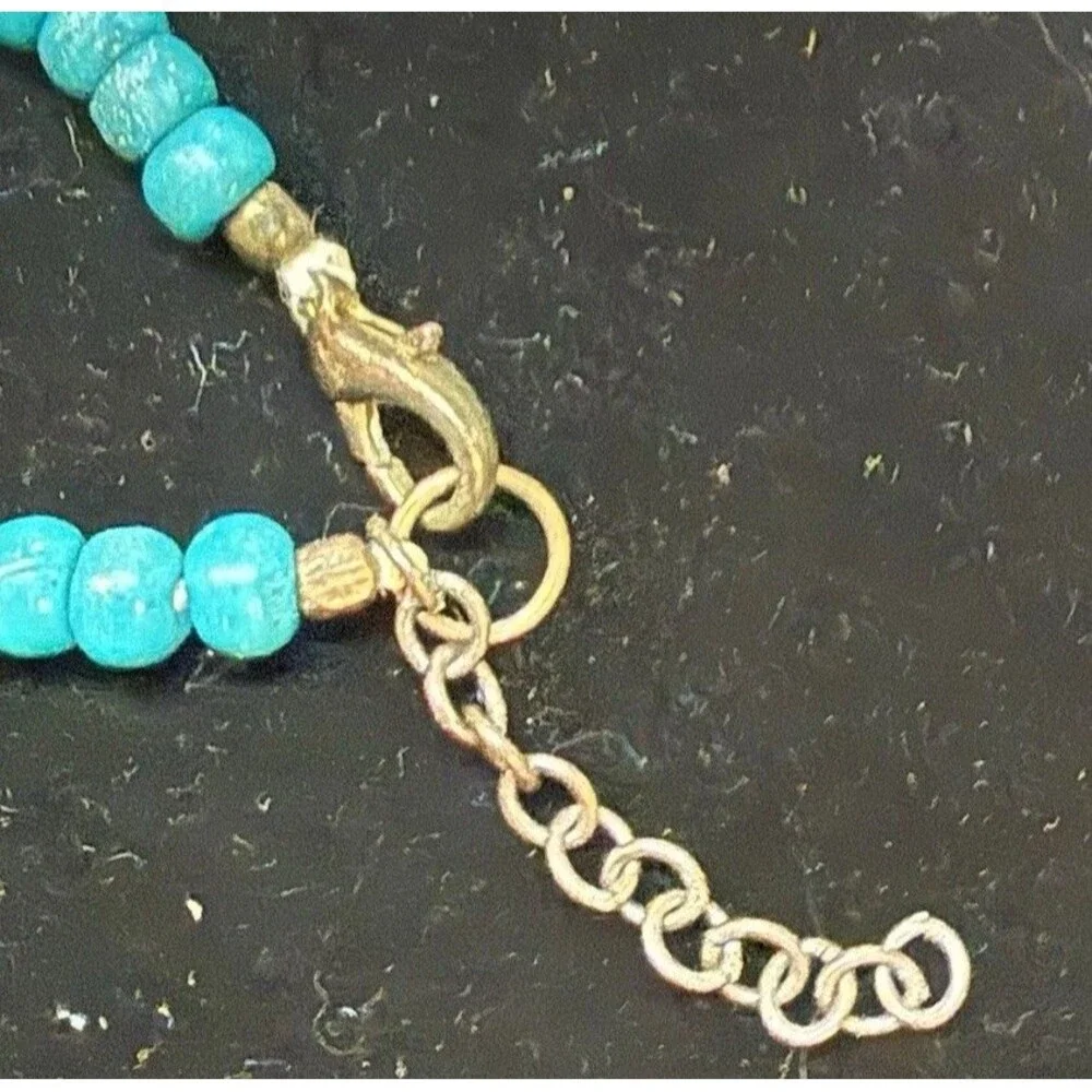 Multi Layered Metal Bead Turquoise Color Bead Bib Necklace 18.5”